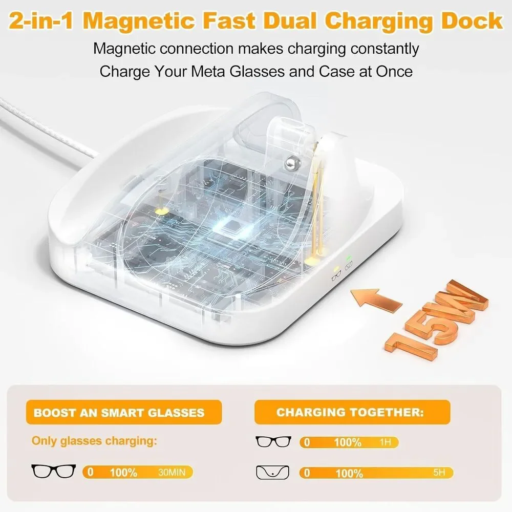 2-in-1 Magnetic Charging Dock Compatible with Ray-Ban Meta Smart Glasses